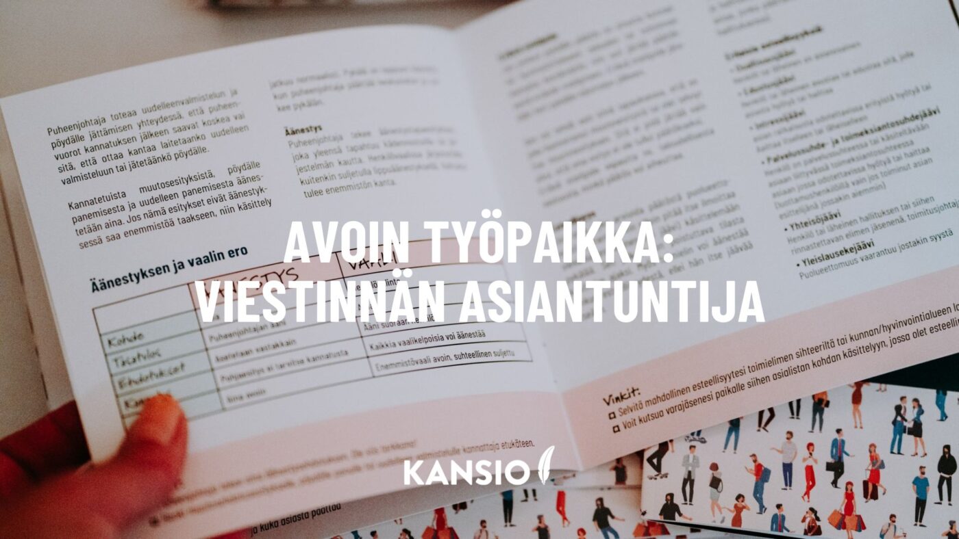 Avoin työpaikka: Viestinnän asiantuntija, Opintokeskus Kansio (vanhempainvapaan sijaisuus)